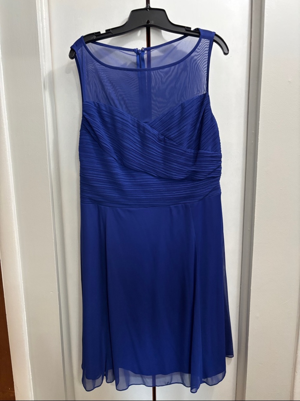 Chaps Cobalt Blue Sleeveless Midi Dress with Sheer Yoke